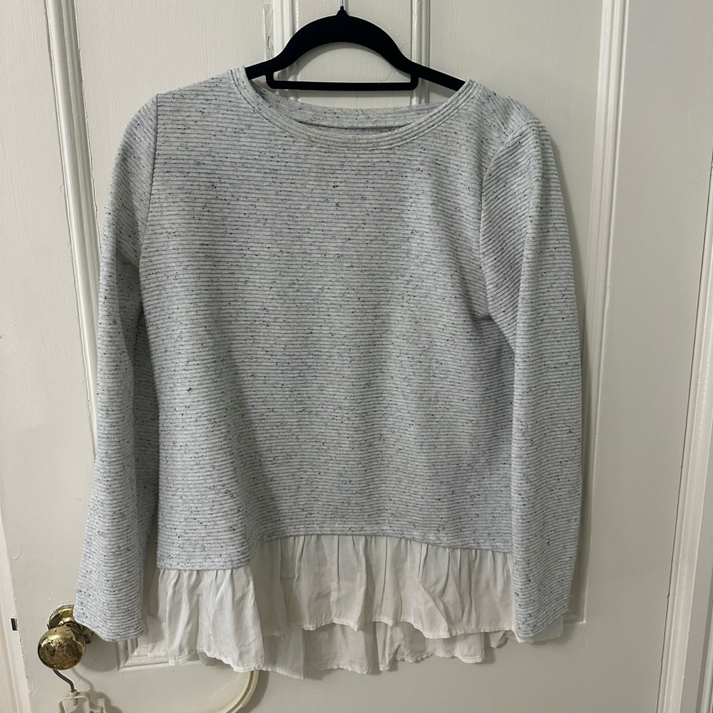 LOFT Heathered Gray and Cream Layered Sweater
